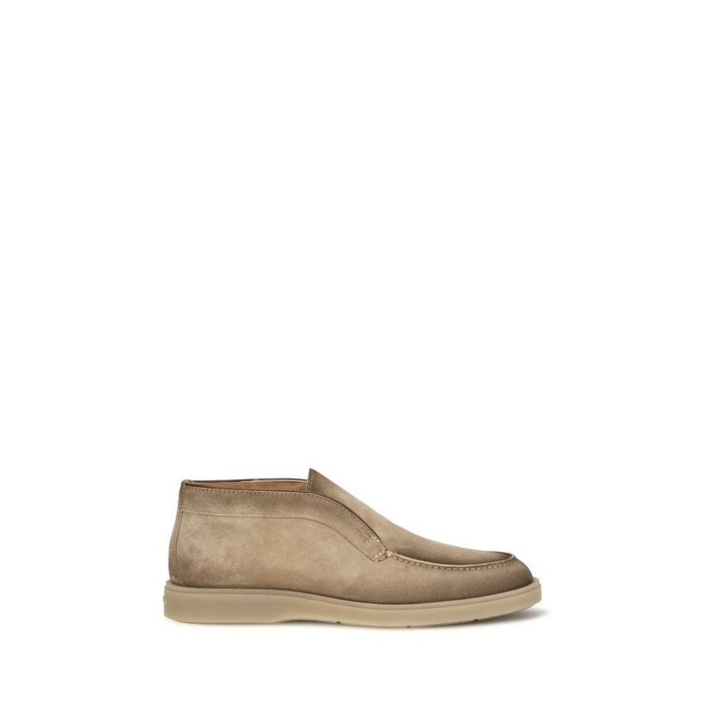Santoni Beige Suede Leather Slip-On Men's Loafers